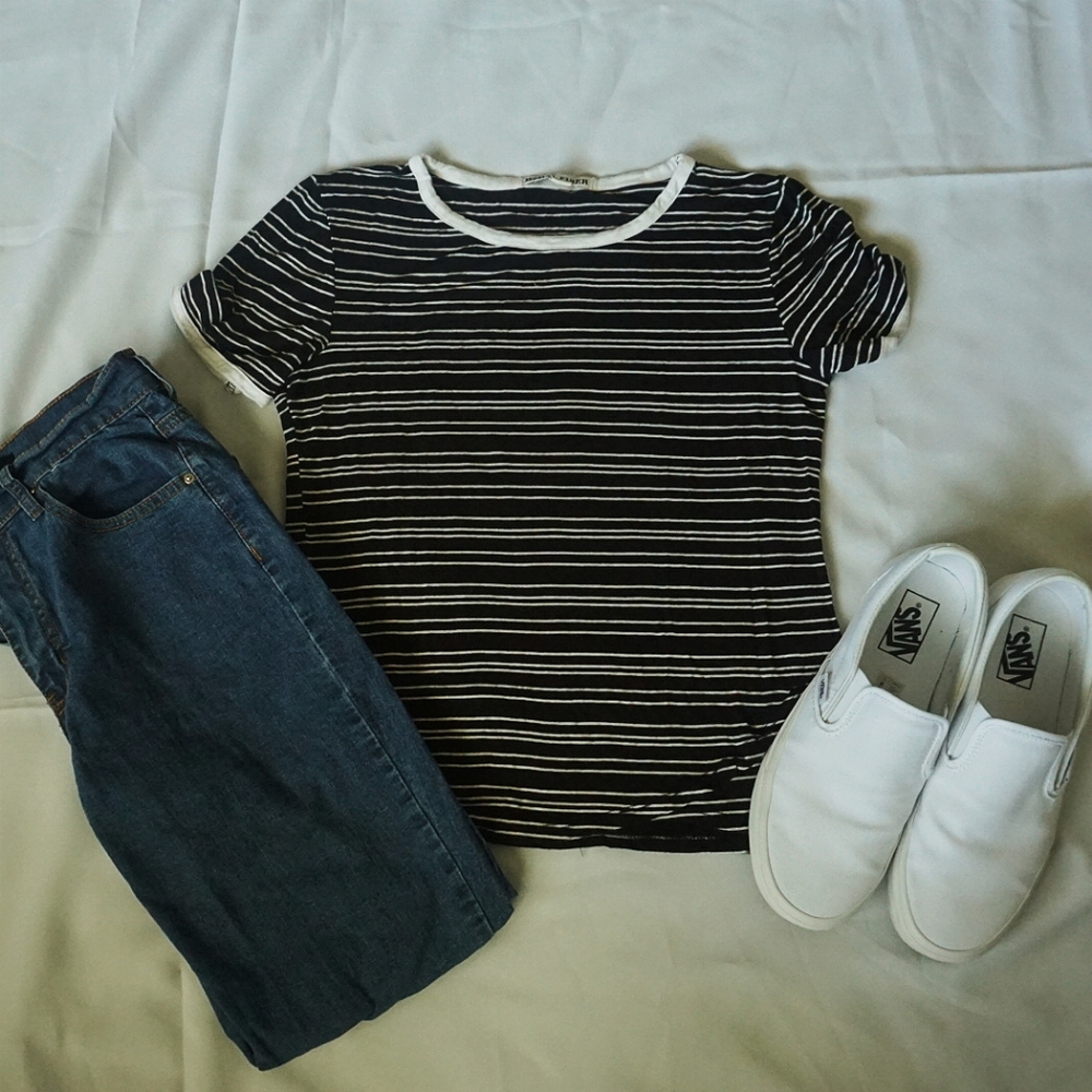 Black and White Striped Ringer Tee